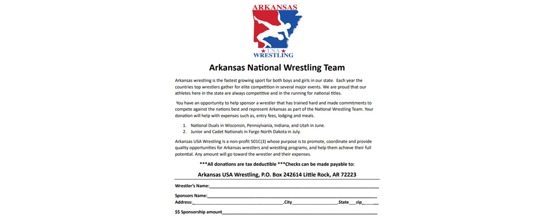 Arkansas National Wrestling Teams - 2025 Sponsor Form